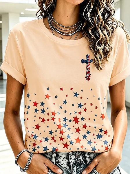 Casual Floral Crew Neck Short Sleeve T-shirt