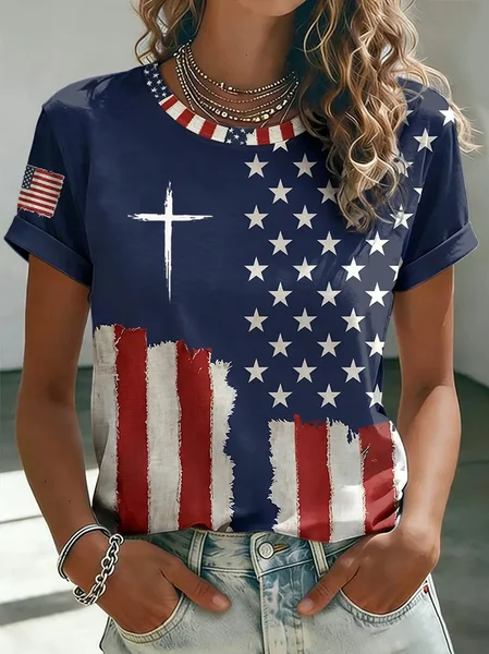 Women Floral Short Sleeve Tee T-shirt Crew Neck Casual Summer Top