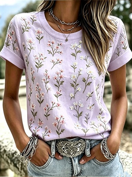 Women 3D Printing Short Sleeve Tee T-shirt Crew Neck Casual Summer Top
