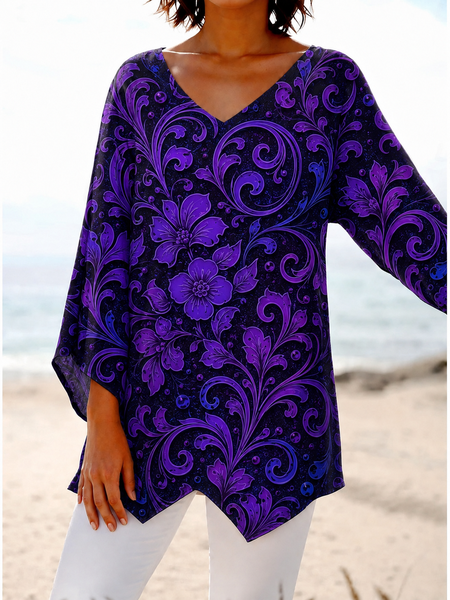 Women Floral V Neck Long Sleeve Blouse Casual Daily Spring/Fall Top