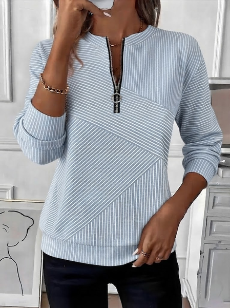 Casual Crew Neck Striped Sweatshirt Printing