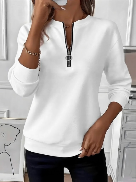 Casual Crew Neck Plain Sweatshirt Printing