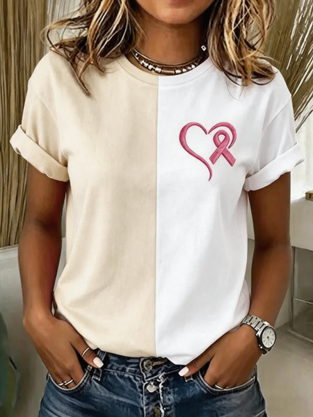 Women Color Block Short Sleeve Tee T-shirt Crew Neck Casual Summer Top