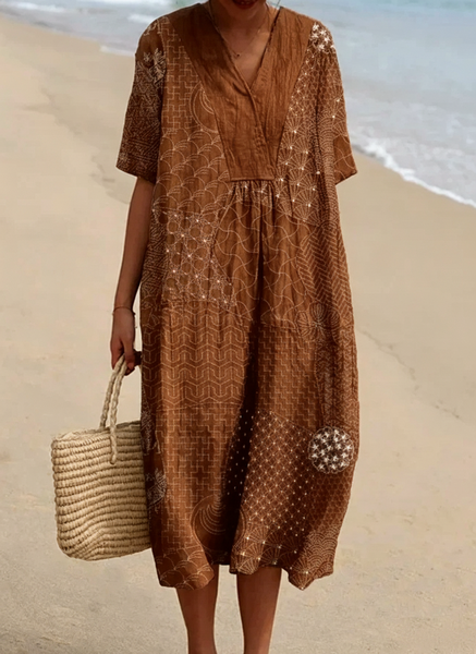Women Floral Spring/Fall Dress V Neck Long Sleeve Shirt Dress A-Line Dress