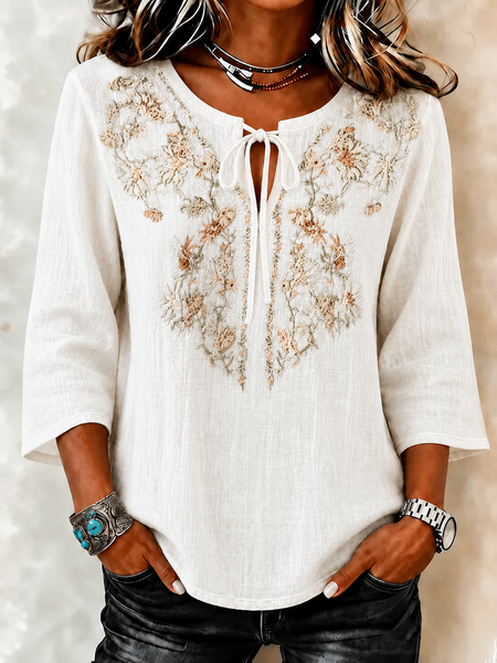 V Neck Half Sleeve Floral Regular Loose Blouse For Women