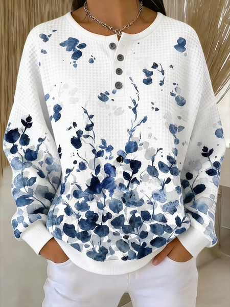 Women Floral Crew Neck Printing Casual Spring/Fall Long Sleeve Sweatshirt