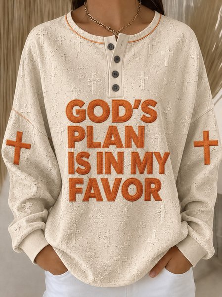 Women Abstract Henley Collar Casual Spring/Fall Long Sleeve Sweatshirt
