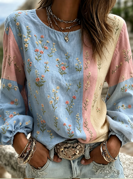 Women Floral Crew Neck Long Sleeve Blouse Printing Casual Daily Spring/Fall Top