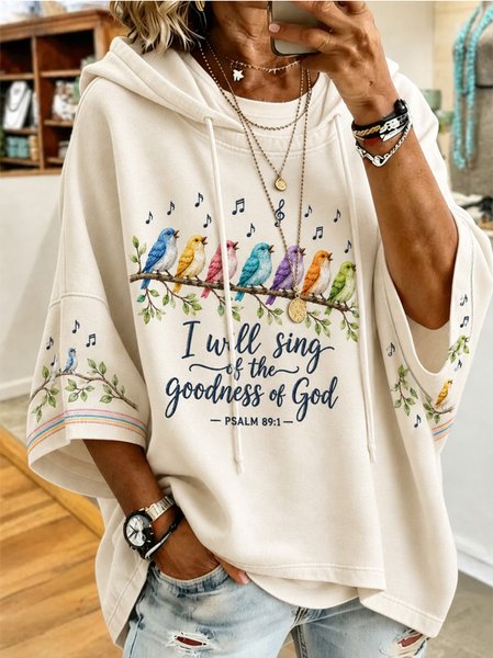 Women Floral Half Sleeve Casual Daily Spring/Fall Hoodie