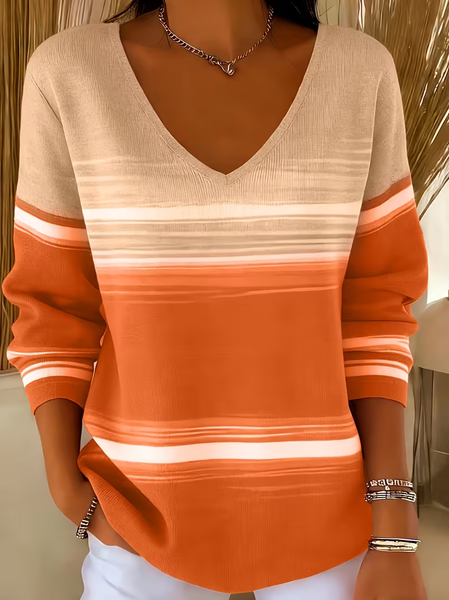 Women Abstract Long Sleeve Tee T-shirt V Neck Printing Casual Spring/Fall Top
