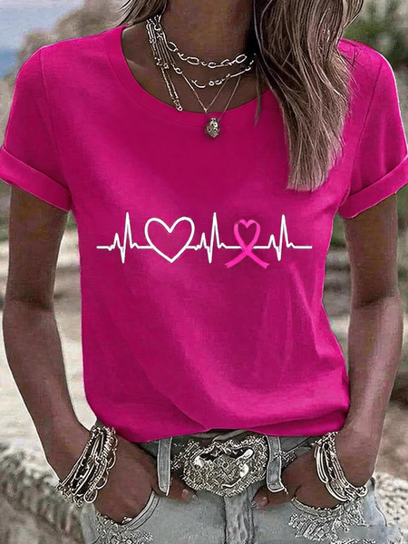 Women Heart/Cordate Short Sleeve Tee T-shirt Crew Neck Casual Summer Top