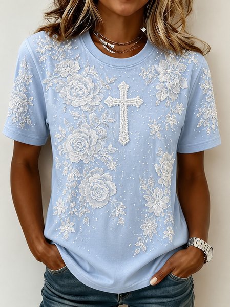 Women Plain Short Sleeve Tee T-shirt Crew Neck Casual Summer Top