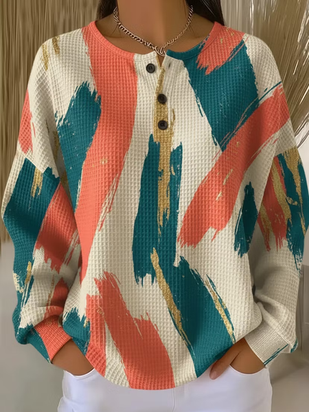 Women Abstract Crew Neck Printing Casual Spring/Fall Long Sleeve Sweatshirt