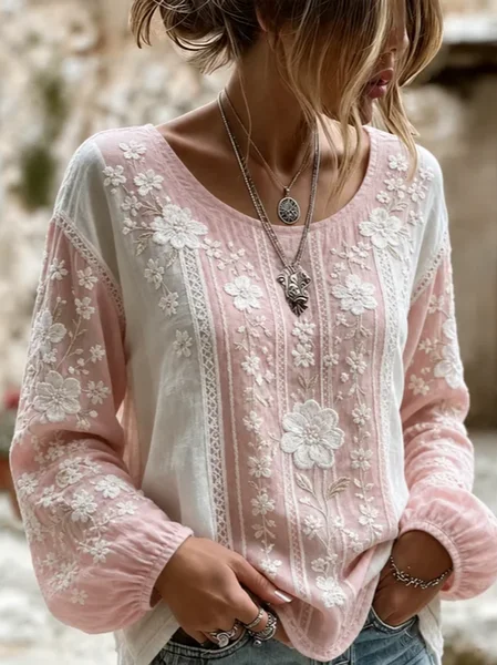Women Floral Crew Neck Long Sleeve Blouse Printing Casual Daily Spring/Fall Top