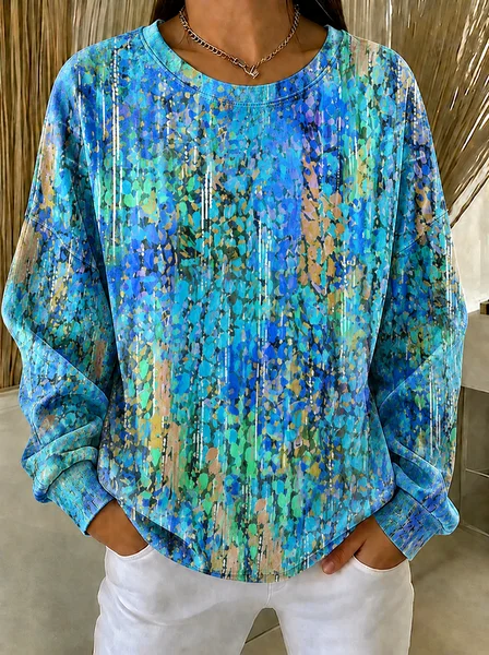 Casual Crew Neck Random Print Sweatshirt