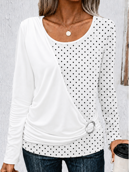 Women Polka Dots Long Sleeve Tee T-shirt Crew Neck Printing Casual Spring/Fall Top