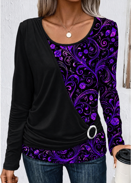 Women Floral Long Sleeve Tee T-shirt Crew Neck Printing Casual Spring/Fall Top