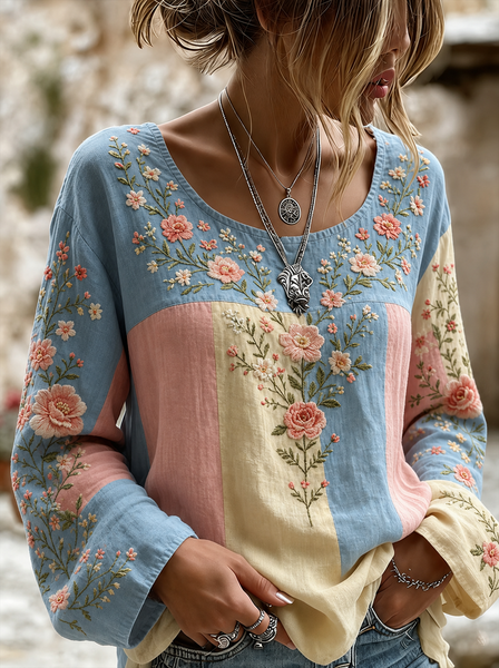 Women Floral Crew Neck Long Sleeve Blouse Printing Casual Daily Spring/Fall Top
