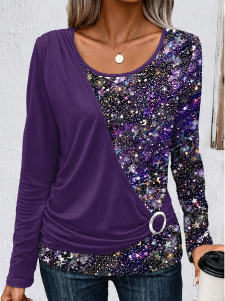 Women Star Long Sleeve Tee T-shirt Crew Neck Printing Casual Spring/Fall Top