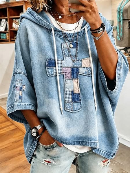 Women Plain Half Sleeve Casual Daily Spring/Fall Hoodie