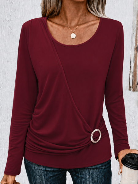Women Plain Long Sleeve Tee T-shirt Crew Neck Printing Casual Spring/Fall Top