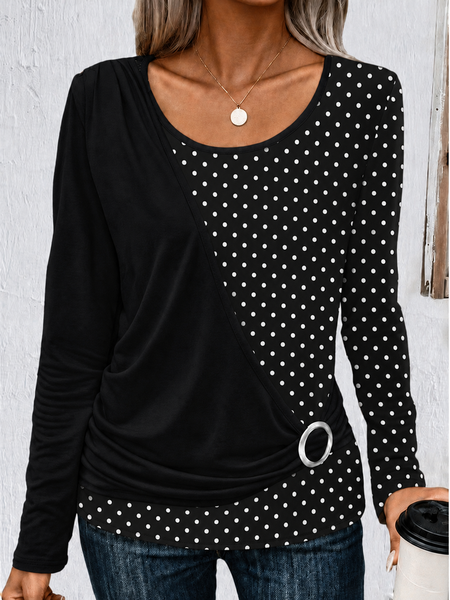 Casual Polka Dots Crew Neck Long Sleeve T-shirt