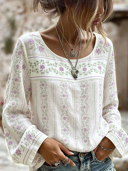 Women Floral Crew Neck Long Sleeve Blouse Printing Casual Daily Spring/Fall Top