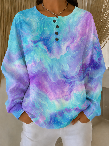 Women Ombre Henley Collar Casual Spring/Fall Long Sleeve Sweatshirt