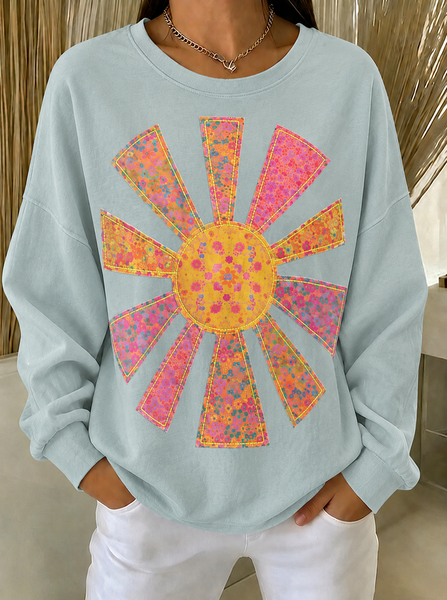 Women Plain Crew Neck Casual Spring/Fall Long Sleeve Sweatshirt