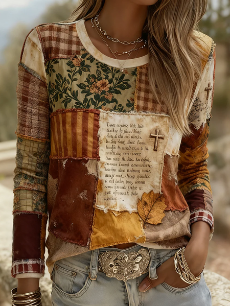 Women Floral Long Sleeve Tee T-shirt Crew Neck Printing Casual Graphic Tee Spring/Fall Top