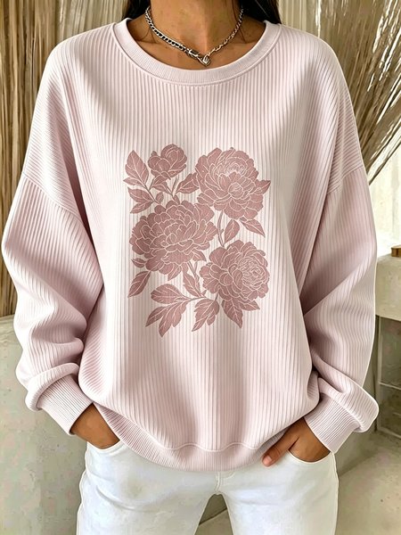 Women Floral Crew Neck Casual Spring/Fall Long Sleeve Sweatshirt