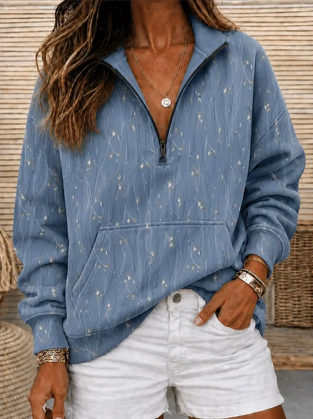 

Women Floral Half Open Collar Casual Spring/Fall Long Sleeve Sweatshirt, Blue, Sweatshirts & Hoodies