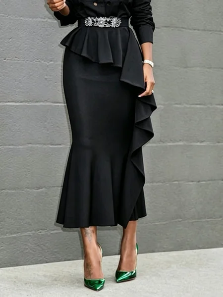 Urban Peplum Plain Midi Skirt