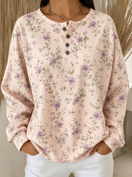 

Women Floral Henley Collar Casual Spring/Fall Long Sleeve Sweatshirt, Pink, Sweatshirts & Hoodies