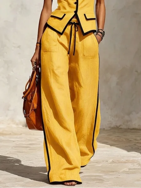 Casual Color Block Wide Leg Pants