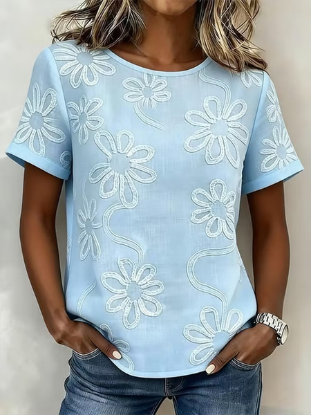 Women Floral Short Sleeve Tee T-shirt Crew Neck Printing Casual Graphic Tee Summer Top