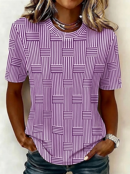 Women Striped Short Sleeve Tee T-shirt Crew Neck Printing Casual Graphic Tee Summer Top