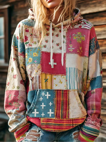 Women Floral Hooded Casual Spring/Fall Long Sleeve Sweatshirt