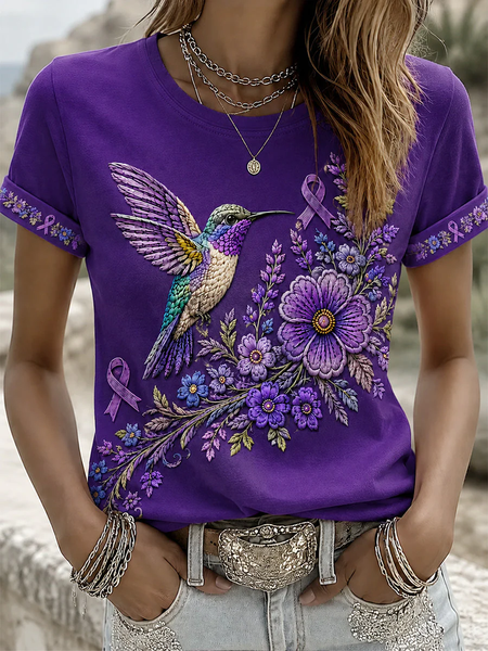 Women Floral Short Sleeve Tee T-shirt Crew Neck Printing Casual Graphic Tee Summer Top