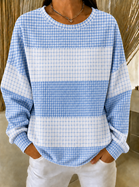 Women Color Block Crew Neck Printing Casual Spring/Fall Long Sleeve Sweatshirt