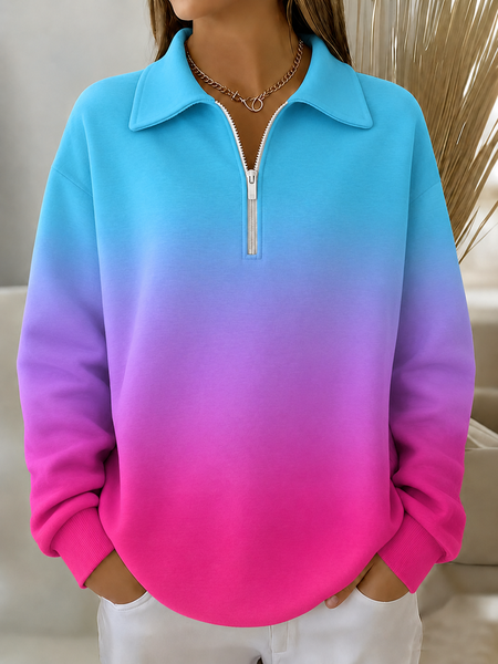 Women Gradient Pattern Crew Neck Printing Casual Spring/Fall Long Sleeve Sweatshirt