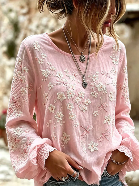 Women Floral Crew Neck Long Sleeve Blouse Printing Vintage Daily Spring/Fall Top