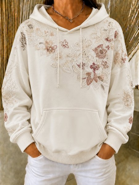Casual Hooded Floral Sweatshirt Printing