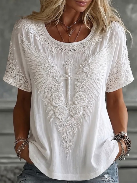Women Floral Short Sleeve Tee T-shirt Crew Neck Printing Casual Graphic Tee Summer Top