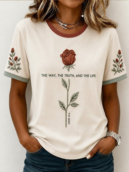 Women Floral Short Sleeve Tee T-shirt Crew Neck Casual Summer Top