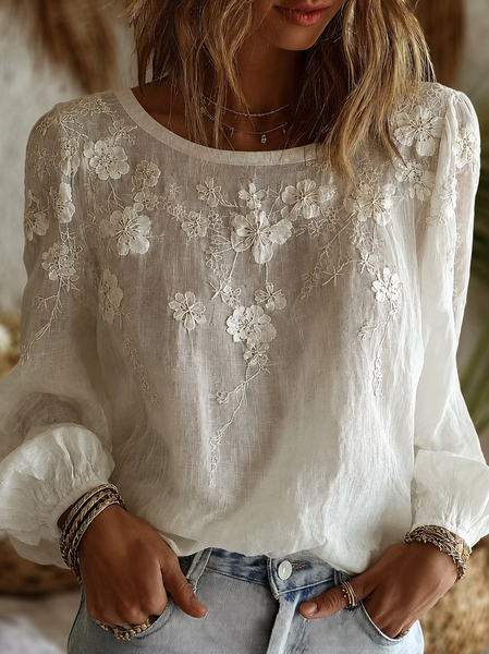 Women Floral Crew Neck Long Sleeve Blouse Printing Vintage Daily Spring/Fall Top