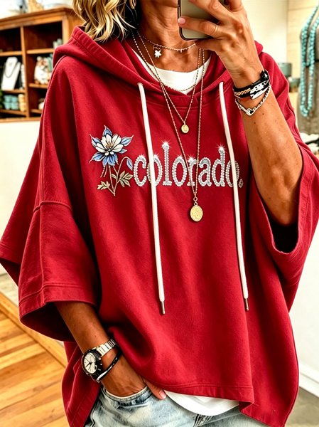 Women Plain Half Sleeve Casual Daily Spring/Fall Hoodie