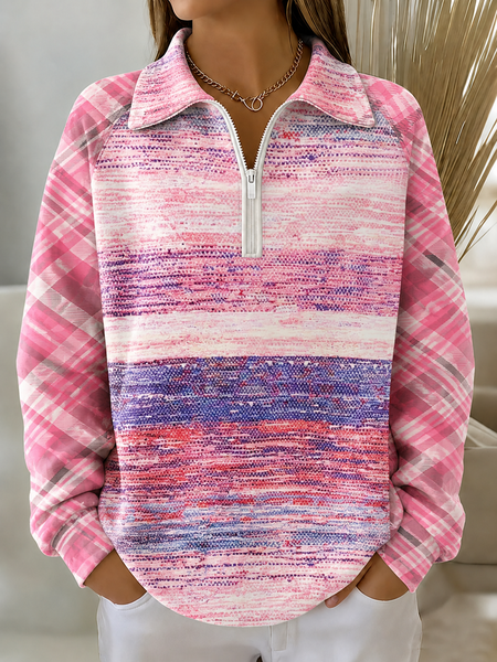 Women Plaid Crew Neck Printing Casual Spring/Fall Long Sleeve Sweatshirt
