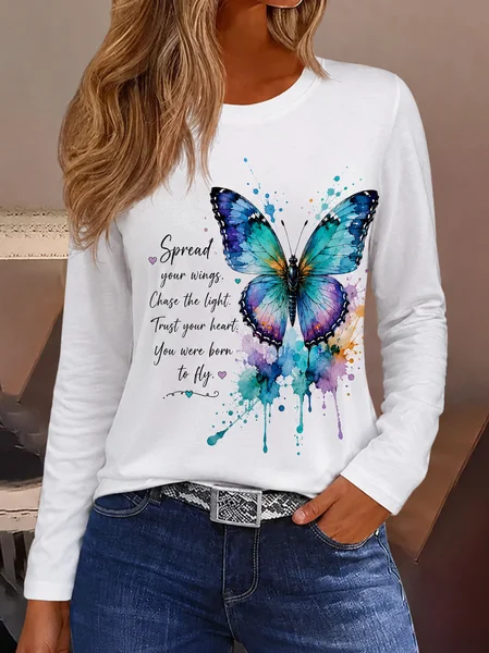 Casual Text Letters Crew Neck Long Sleeve T-shirt