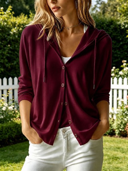 Women Plain Long Sleeve Hoodie Casual Spring/Fall Jacket Outerwear